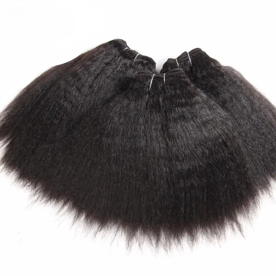 Rebecca 3Pcs Brazilian Kinky Straight Weaving Bundles Nature Black And Brown 4# Short Yaki Straight Bundles Full End Remy Hair