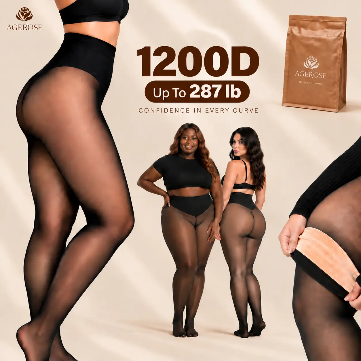 Agerose Women's Fleece Lined Tights, Plus Size Faux Sheer Thermal Pantyhose, Skin-Like Soft Warm Leggings with High Stretch Elastic Fit, High Waist Slimming Winter Stockings for Women, Cozy Thick Tights for Everyday Wear, Office，Party&Cold Weather Outfits