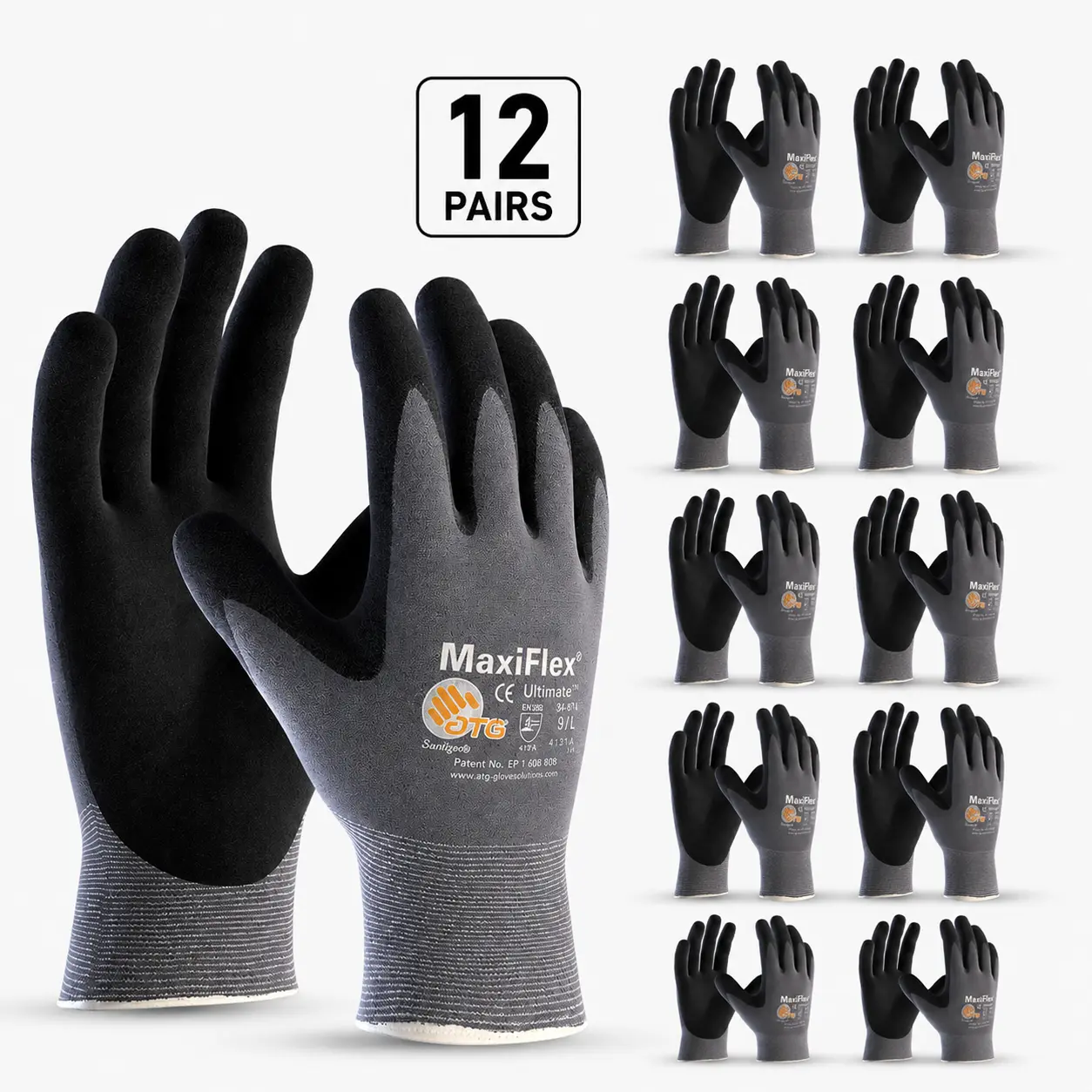 MaxiFlex Ultimate Foam Nitrile Work Gloves – 12/24 Pack, Breathable, High Dexterity, Precision Grip Safety Gloves for Construction & Cleaning
