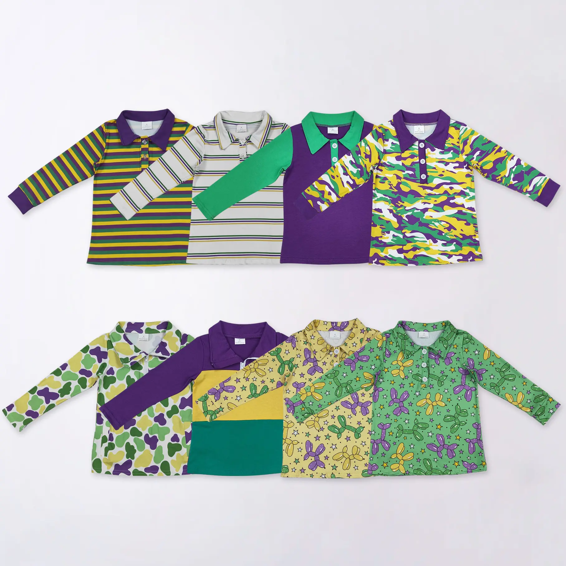 Kids' Mardi Gras Collared Pullover Shirt, Soft Long Sleeve Graphic Top for Girls & Toddlers, Comfortable Wear 0-8T, Affordable Prices