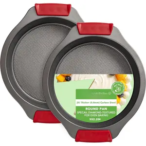 9" Round Cake Pan Set of 2, 0.8mm Thick Heavy Duty Bakeware for Tiered & Layered Cakes, Nonstick Baking Pan with  Texture for Even Heating, Cake Mold with  Grip Handles