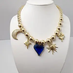 Gold Laminated Chain 20 inch Necklace with multi Pendants