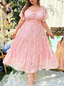 Plus Size Summer Dress, Round Neck Vintage Design, Elegant Romantic Style, Perfect Beach Vacation Choice, Women's Fashion Clothing, Womenswear