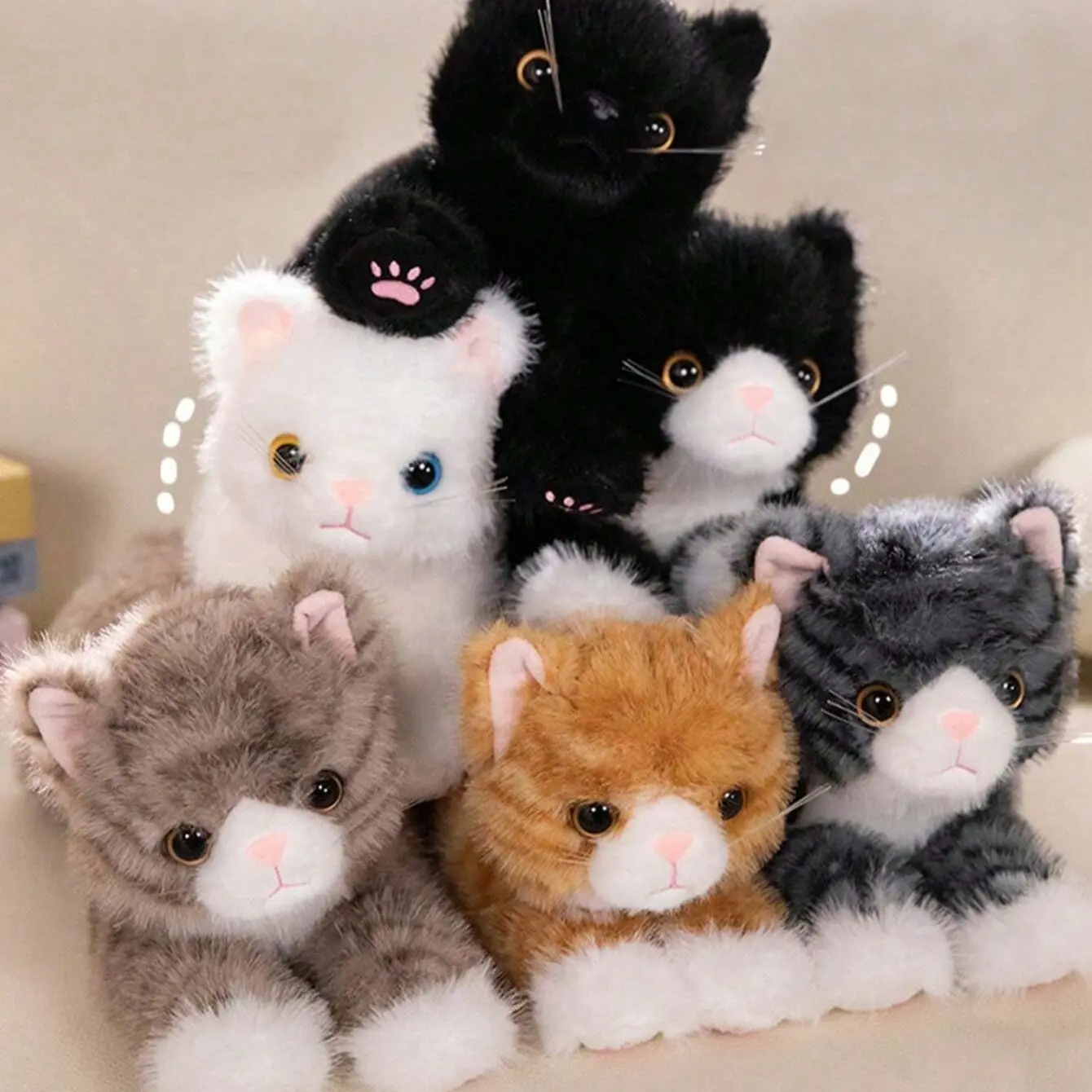 40cm/15.7inch Cute Simulation Cat Plush Toy Realistic Cat Stuffed Animal, Soft Kawaii Hite Gray Kitten Pillow For Kids Birthday Gift Pet Toy, Stuffed Animal Gifts, Home Decoration Soft Stuffed Animals