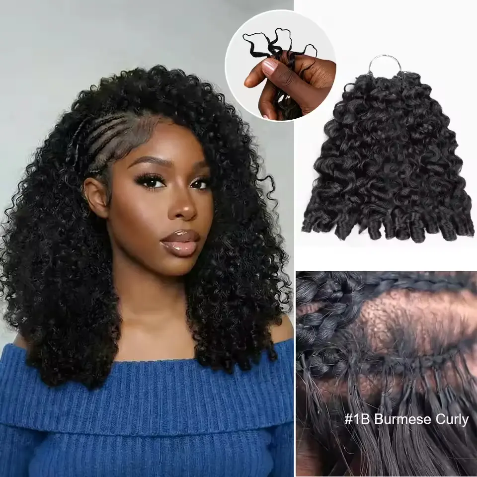 Burmese Curly Feather Crochet Human Hair Miracle Knots Pre-divided Crochet Hair Bundle Knotless Boho Braids Crochet Human Hair