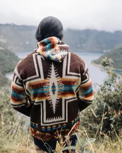 Indigenous Alpaca Wool Jacket (Brown Cross) - Unisex Super Soft and Warm - Machine Washable