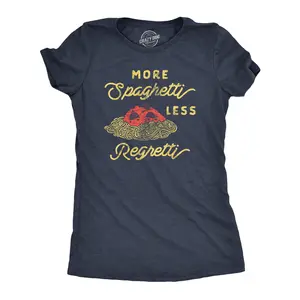 Womens More Spaghetti Less Regretti T Shirt Funny Italian Food Pasta Lovers Tee for Ladies Funny Womens T Shirts Cute Vintage Fashion Casual Ladies T-Shirt Gift Sarcastic Tops for Women Funny Food Top Women's Navy -