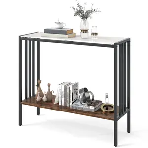 COSTWAY - 36 Inch Console Table 2-Tier Industrial Foyer Table with Sintered Stone Tabletop