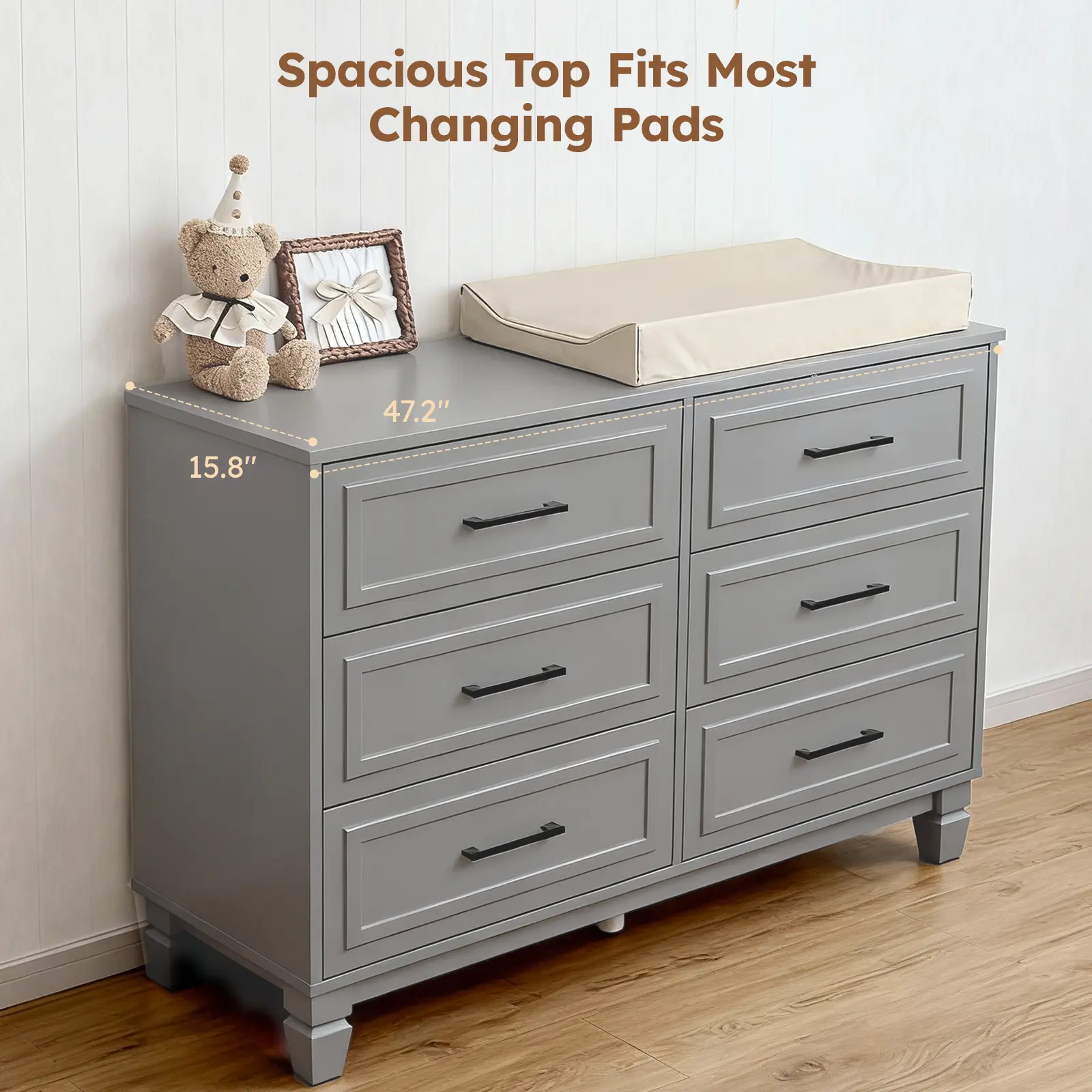 BERRY NEST Modern Minimalist Dresser for Bedroom, 47.2'' Wide Wood Grey  Dresser with 6 Drawer, Farmhouse Chest of Drawers with Metal Handle, Closet  Store Organizer for Living Room, Hallway - TikTok Shop