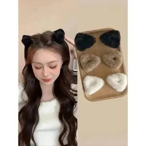 Cute Cat Ear Hair Clip Set for Women, Small Fluffy Triangle Barrettes, Perfect for Half Updo, Princess Style, Daily Wear