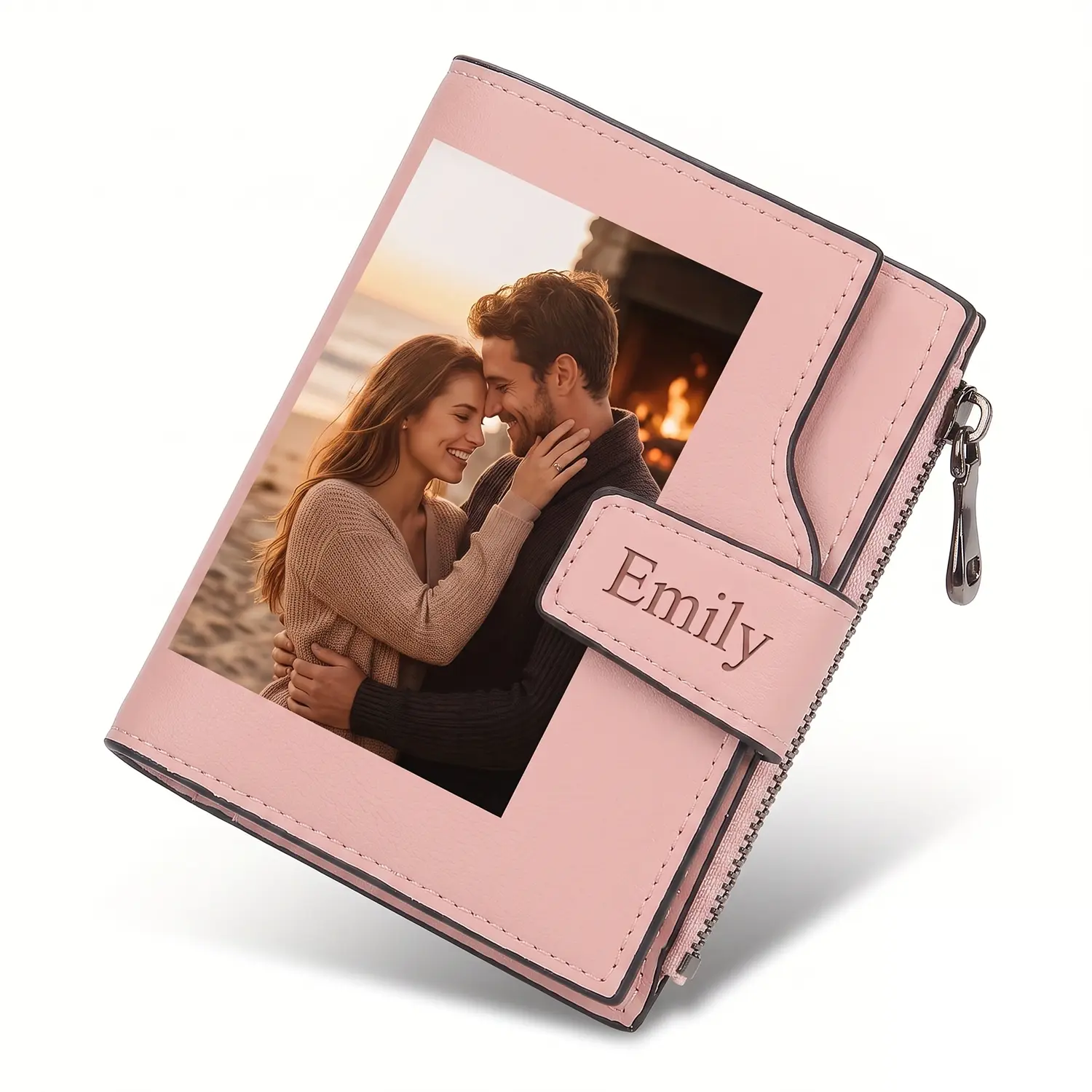 Ladies' Wallet | Customized Photo Wallet - Multiple Card Spaces - Personalize Your Photos, Customizable Names, Zipper Function - Unique Gifts for Birthday and Daily Use, Christmas Gifts, Gratitude Gifts - Pink