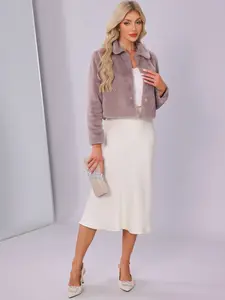 INSPIRE CHIC Women's Dressy Faux Fur Coat Cropped Evening Party Snap Button Winter Fluffy Jackets