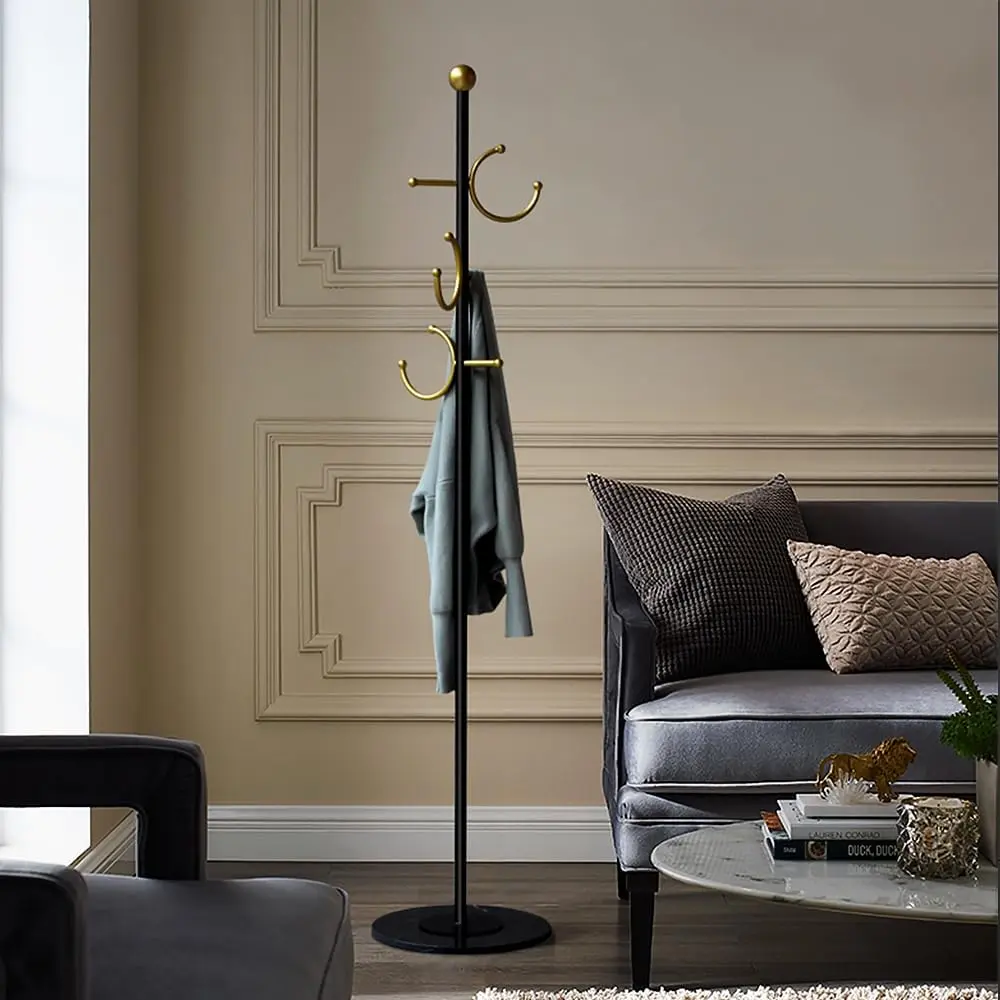 BUZUYE Modern Coat rack with marble base,Coat rack freestanding heavy duty with  hooks,Entryway coat rack stand Coat Tree freestanding coat hanger stand for Hanging Clothes, Hats, Bags