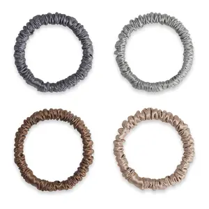 22 Momme  Mulberry Silk Hair Ties, Well-Hold Elastic for No- (4Pack, Charcoal, Coffee, Brown, Grey), 6A, Scrunchies, Reduces Frizz & Breakage, OEKO-TEX Certified