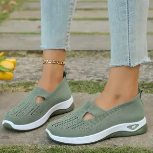 Breathable Mesh Women's Casual Sneakers Lightweight Hollow Design Plus Size Outdoor Walking Shoes Summer Comfort Slip-On Knit Footwear for Active Girls