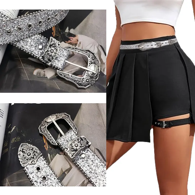 Black Silver) belt y2k Handmade Rhinestone Belt Suitable For 