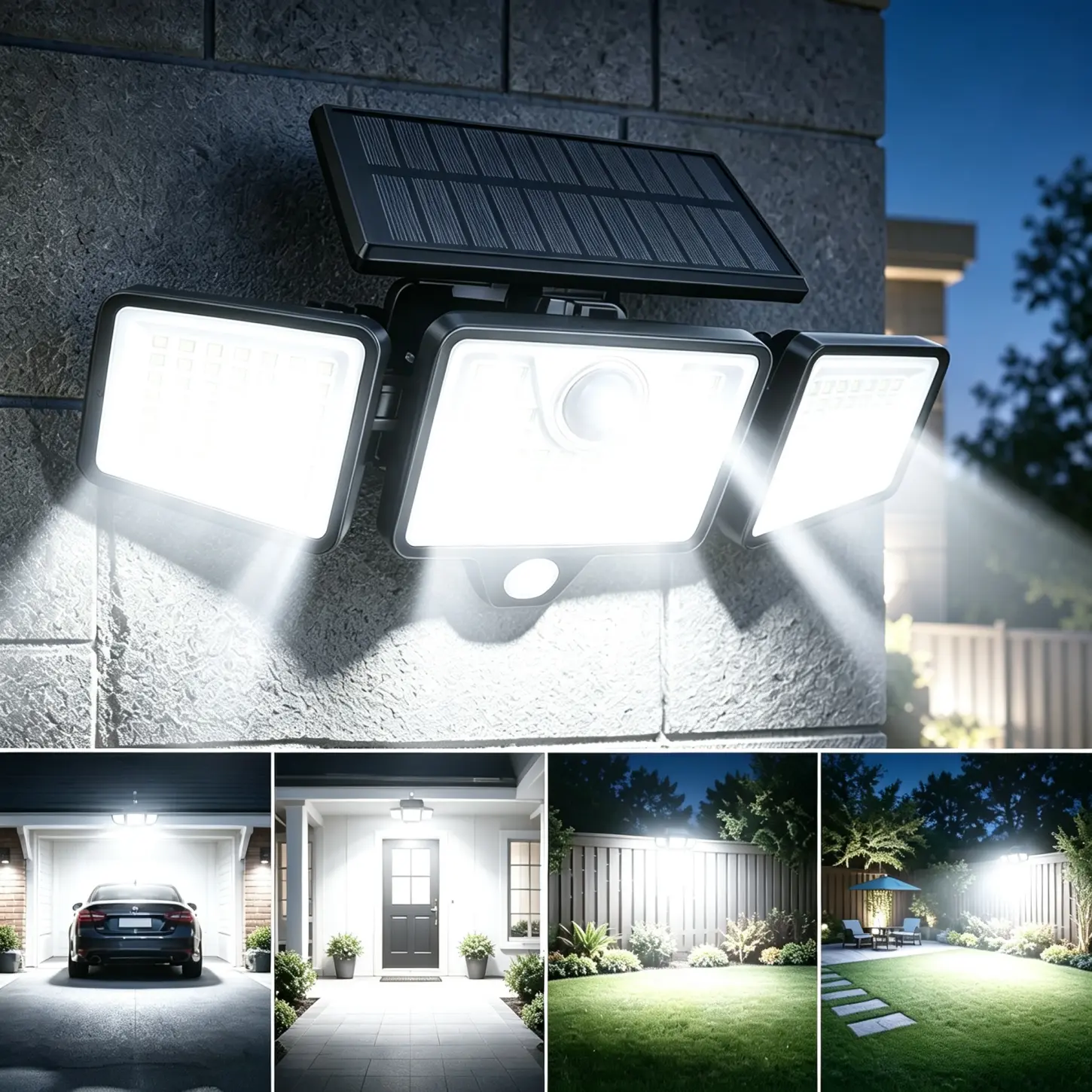 4/2/1 2500LM Solar Lights Outdoor with Motion Sensor,3 Head 270° Wide Angle Street Area Lights, IP65 Waterproof Security Lighting with 3 Modes，Suitable for courtyards, terraces, garages, streets, etc., solar outdoor lights