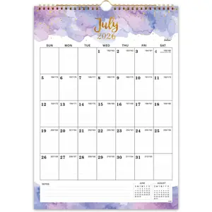 Calendar 2026-2027 - July 2026 - December 2027, Wall Calendar 2026-2027, 12" x 17", 18 Months Calendar, Twin-Wire Binding, Hanging Hook, Blocks and Julian Dates - Colorful Waterink