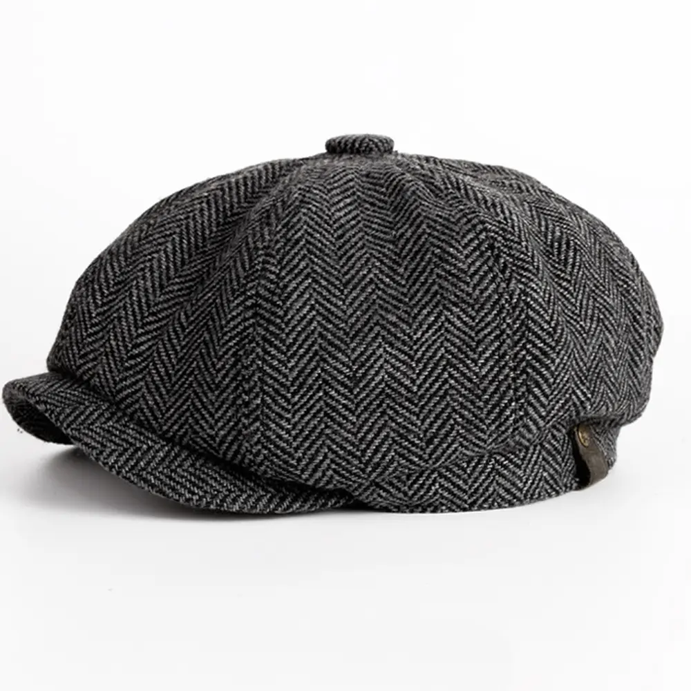 Men's Newsboy Flat Cap Herringbone Tweed Wool Driver Hat Classic Biker Boy Style All Seasons One-Size-For-All