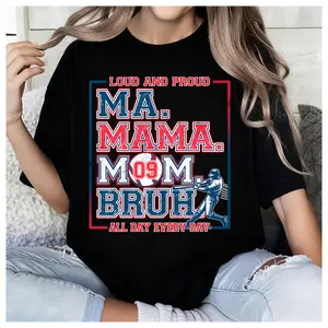 Cotton Women's Ma Mama Mom Bruh Baseball Mom Loud And Proud T-Shirt, Game Day Cheering & Support Baseball Player Mama Tee, Mother's Day Gift
