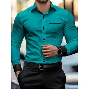 Men’s Formal Shirt (cs1030 Peacock Blue), smooth non-porous fabric, classic pointed collar business shirt, button-front shirt, suitable for office and party wear GARMENTARY
