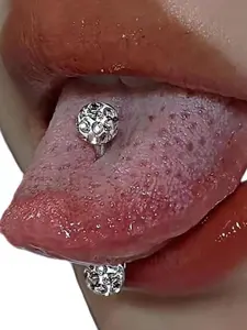 Luxury Titanium Steel Tongue Piercing Body Jewelry for Women, Engraved Diamond Design, Glossy Polished Finish, Elegant Daily Accessory