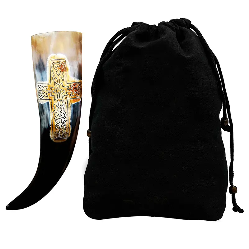 Viking Drinking Horn Medieval Horn Authentic Beer Horn Carved Celtic Cross Horn Unique Gift for Men and Women, Home Decor Accessories Medieval Viking Horn for Ale, Mead, Whiskey cup Traditional Utensils