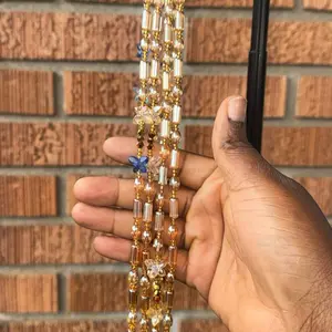 Gold Crystal African Waist Bead with Butterfly Charm and Elegant Beading for Stylish Outfits