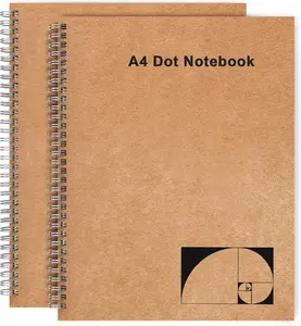 A4 Dotted Journal Notebook, 2 Pack Large Spiral Dot Grid Notebook, 200 Pages 100gsm Thick Dot Grid Paper Journal for Sketching Writing Taking Note and More -  Brown Cover, 8.5" x 11"