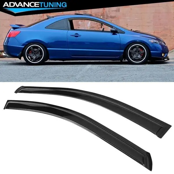 Honda Civic Coupe 2-Door Slim Acrylic Window Visors, Sun & Rain Guard Deflectors, 2-Piece Set, Fits 2006–2011
