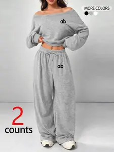 Women's Casual Loose One Shoulder Long Sleeve Top, Comfortable Sleepwear Set, Perfect for Daily Wear and Shopping