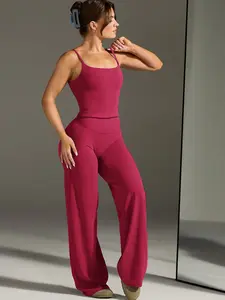 Women's 2-piece set strapless tank top casual sports outfit Quick-dry backless strapless top + straight-leg slim-fit high-waisted straight-leg pants Stylish yoga sports outdoor fitness wear Loose-fitting, slimming Workout Running Outfits