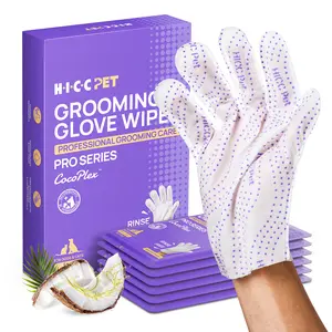 HICC PET Dog & Cat Grooming Wipes, Coconut Oil Glove Wipes Travel Pack (6 Pcs) - Hypoallergenic, Disposable, No-Rinse, Gentle Odor Removal Skin Soother for Quick Shedding Pet Care #petlife