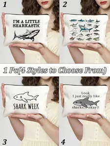 Shark Pattern Makeup Bag, Lightweight Odorless Travel Toiletry Bag, Cartoon Fun Multifunctional Storage Bag, Unisex Zipper Bag, Makeup Pouch