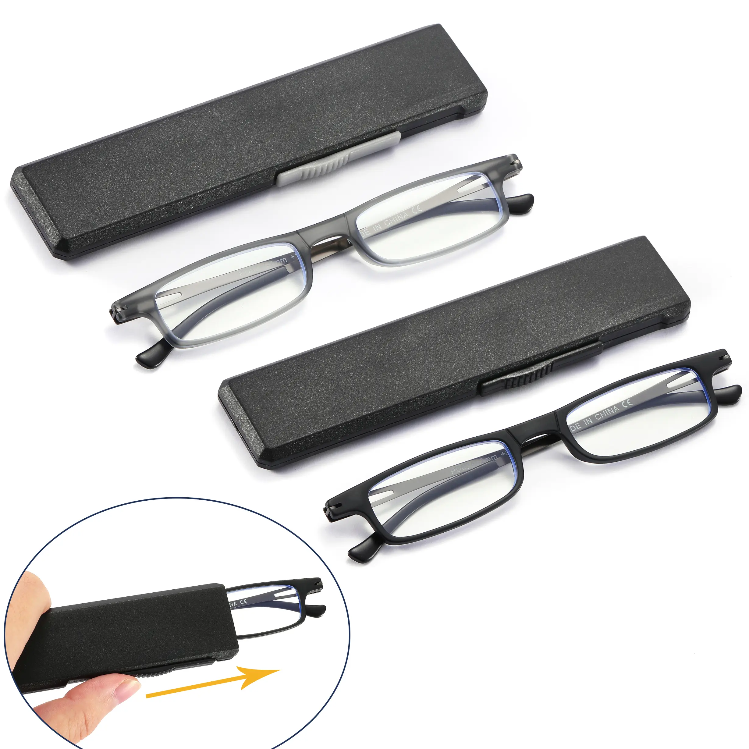 Toveen Compact Folding Reading Glasses Anti Blue Light UV, Ultra-thin Slim TR90 Readers with Portable Flat Case for Men Women