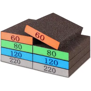 8-Pack Sandpaper Block, Four Grits Per Pack 60/80/120/220, Washable and Reusable Handmade Sanding Sponge, Drywall Sandpaper Blocks for Wooden Drywall Sheetrock and Metal Glazing