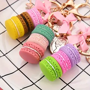 Fashion Macaron Cake Keychain with Bow - Alloy, Women's Bag Accessory