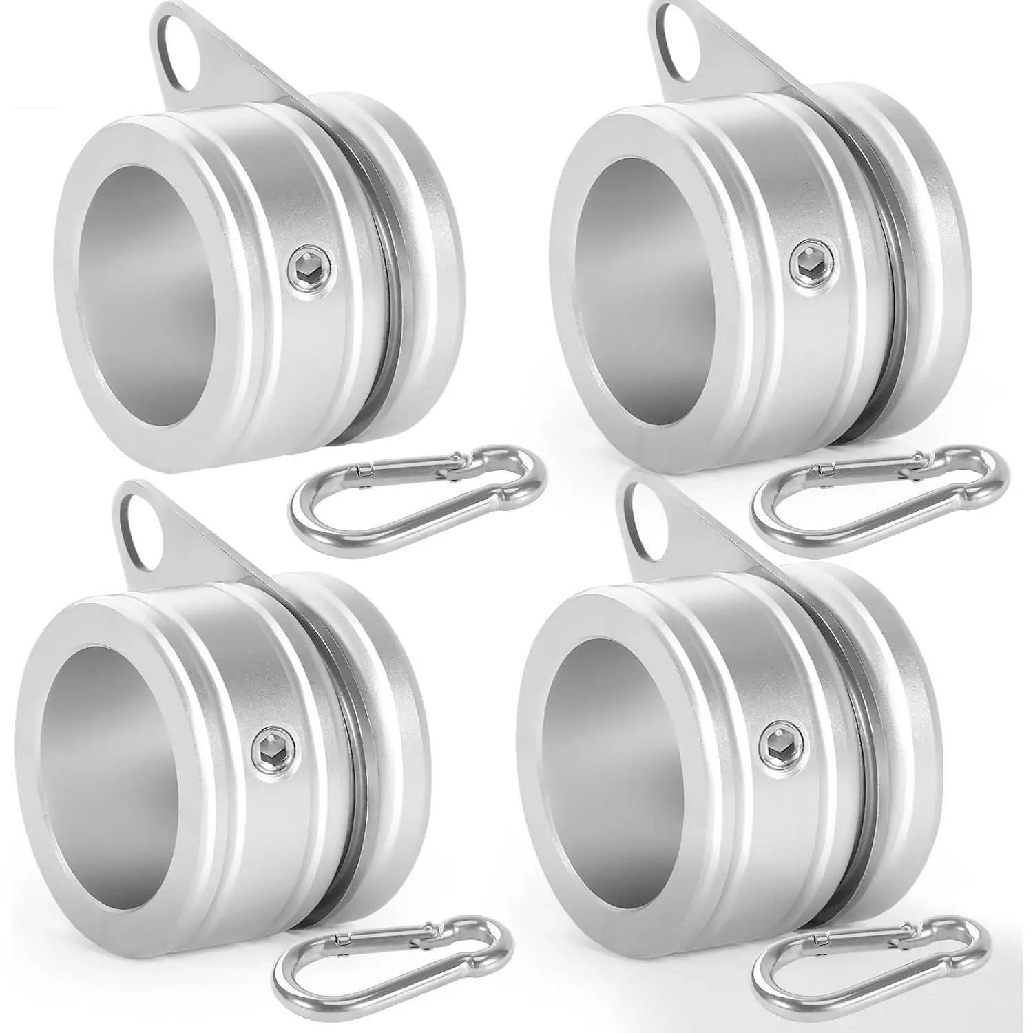 Flag Pole Rings, Aluminum Alloy Flag Pole Clips Swivels 360? Rotating Anti Wrap Mounting Ring with Carabiner, Flag Pole Kit Parts (?:1 Inch -Pack of 4(Silver))