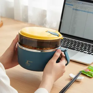 304 Stainless Steel Instant Noodle Bowl with Lid, 1500ML Portable Bento Box
