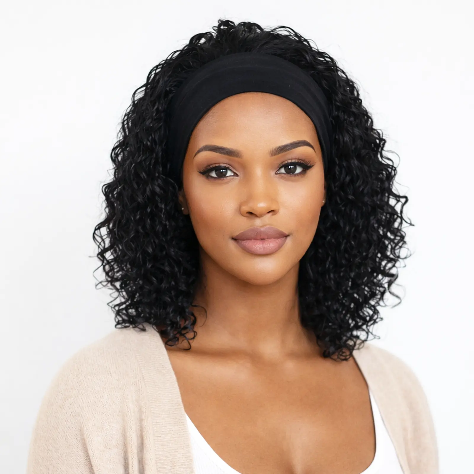 100% Human Hair Deep Curly Headband Wig - Short Bob, No Lace, No Glue, 30 Seconds Wear-and-Go Curly Wig