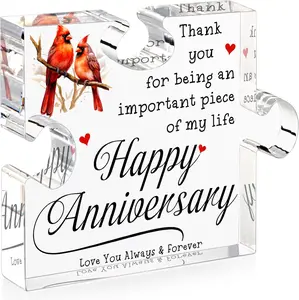 Happy Anniversary Cardinal Gifts for Women Men Best Wedding Aniversario Gifts for Wife Husband Romantic Keepsake for Her Him Puzzle Piece Gift