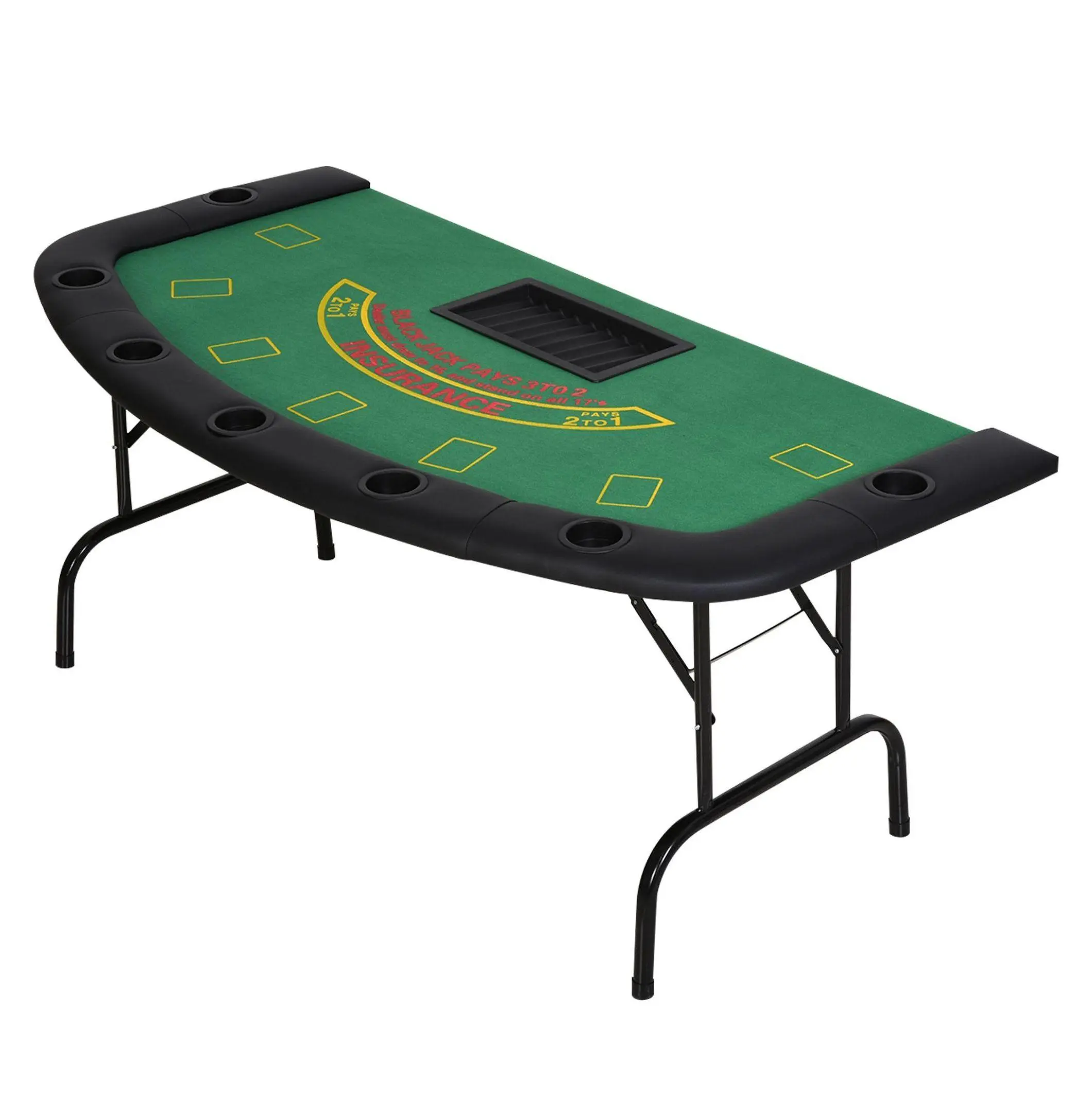 72" Foldable Blackjack Table for 7 Players with Cup Holders - Portable Casino Game Table - Green Felt