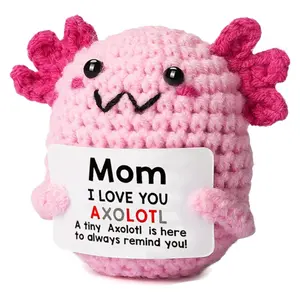 Hand-Knitted Doll Gift: "Positive Energy" Salamander Plush Toy with Holding Card — Desktop Ornament