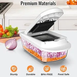 All-in-1 Vegetable Chopper Mandoline Slicer with Container, Food Chopper, Onion Chopper, Veggie Cutter for Salad, Kitchen Gadgets Accessories Essentials, White