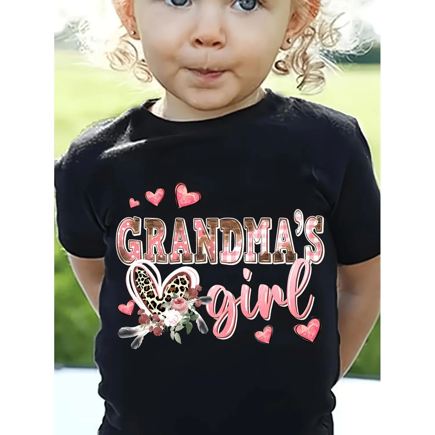 Girls' Cool Graphic T-Shirt, 'Grandma's Girl' Printed Crewneck Top, Soft Breathable Fabric for Summer Play, Cool Graphic Tee, Crew Neck Tshirt