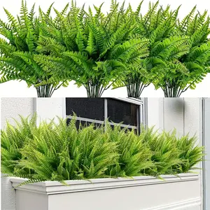 5 UV Resistant Artificial Boston Ferns, Durable Plastic Leaves, Indoor Outdoor Hanging Pots, Porch, Patio, Home Office Decor