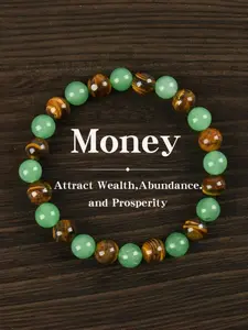Unisex Multicolored Abundance Beaded Bracelet - 1 Pc Money Attraction Amulet, Elastic Adjustable Size, Green Tiger Eye Crystal Charms, Solid Unscented Prosperity Jewelry for Birthday, Anniversary
