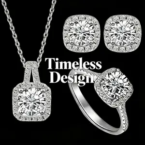 Jewelry Set Necklace for Women, Silver/Gold Plated Adjustable Dainty Cubic Zirconia Trendy Choker Pendant Necklace+Earrings+Ring Jewelry Set for Women