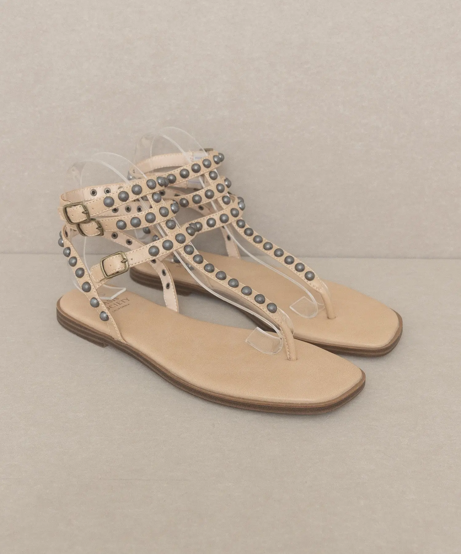 Oaklyn Studded Gladiator Sandal in Almond