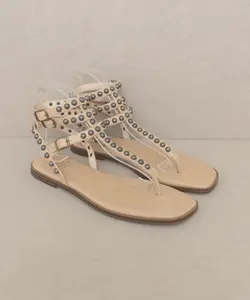 Oaklyn Studded Gladiator Sandal in Almond